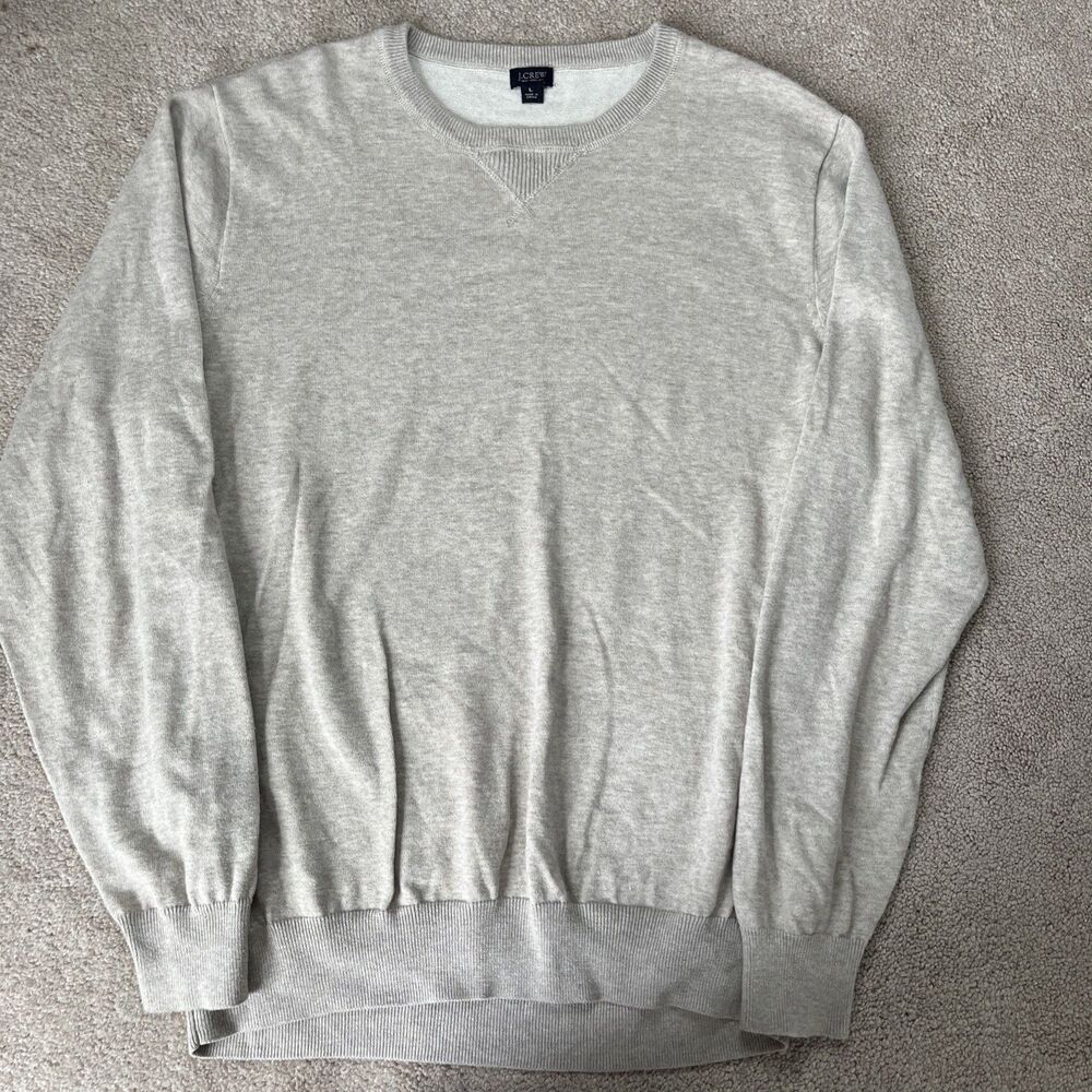 J Crew Sweater Mens Large 100% Cotton Crewneck Oatmeal Beige Preppy Capsule Soft